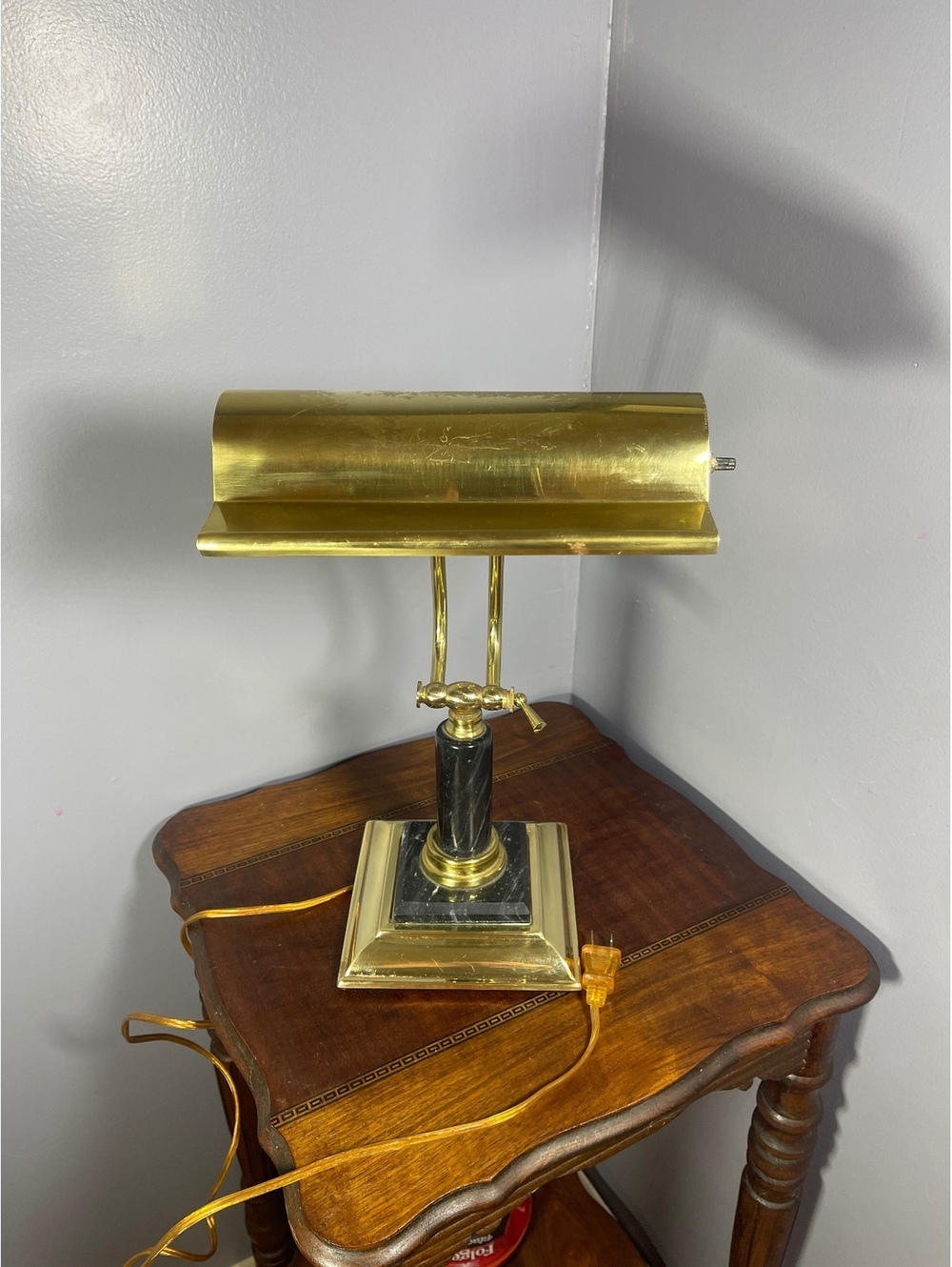 Brass Marble Like Base Student Piano Library Bankers Table Lamp